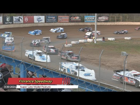 Florence Speedway - Super Late Model Feature - 3/30/2024 - dirt track racing video image