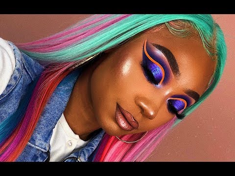 Multi Color Hair + Purple Neon Cut Crease Makeup Look | Tinashe Hair | MakeupTiffanyJ - UCvlpldhpnxxrKQzI9-oXzCA