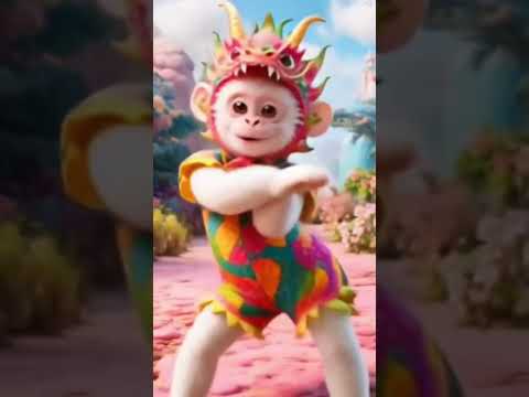 Monyet Lucu Memakai Kostum Buah Naga Joget APT #monkey #monyet #monyetjoget #apt #buahnaga #fypシ