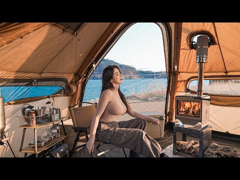 CAMPING IN THE COMFORT WITH A NEW AIR TENT ON THE SEAㅣOCEAN ASMR