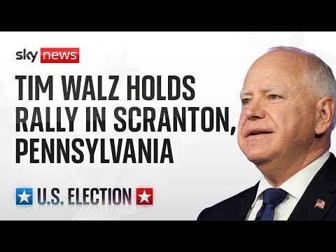Tim Walz, the Democratic vice president nominee, holds a campaign rally in Scranton