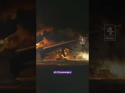 Moment Japan plane catches fire
