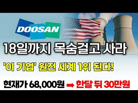 [긴급속보]☢️9월18일까지 목숨걸고 사라! "美 원전 수출 압도적 세계1위" SMR 50조 수주임박! 30만원까지 절대 팔지마라! 한전기술보다 10배 더 가요 #원전#두산