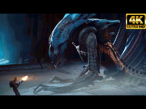 King Xenomorph Fight Scene 4K (2023) - Aliens Dark Descent