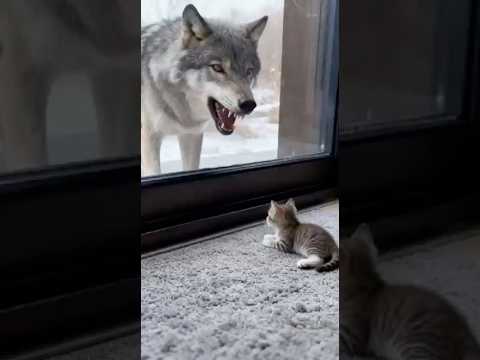 Fearless Kitten Faces Off with Wolf 😳🐺🐱