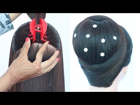 chignon hairstyle with clutcher || cute hairstyles || trending hairstyle || elegant hairstyle