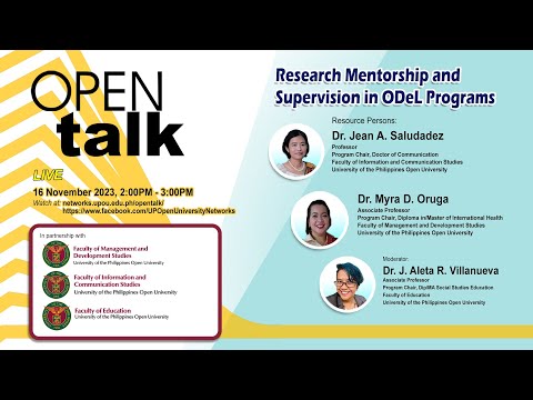 OPEN Talk on ODeL Teaching Innovations Episode 2 Research Mentorship and Supervision in ODeL Program