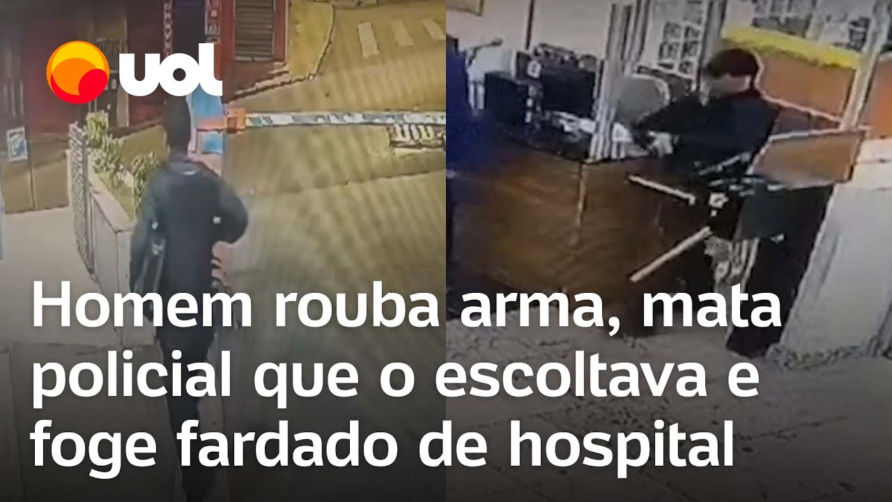 Homem rouba arma mata policial que o escoltava e foge fardado de hospital
