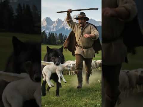 The shepherd protects the sheep from the wolf attack. #animals #shorts #rescue #wolf
