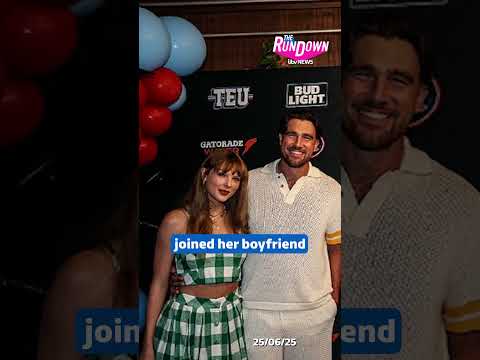 The couple walked hand-in-hand into the opening night of Tight End University #itvnews #taylorswift