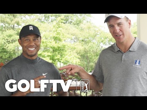 Tiger Woods in pro-am with Peyton Manning at the Memorial