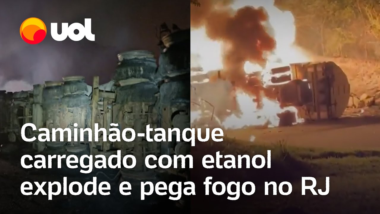 Caminhão tanque explode e pega fogo na Serra das Araras, no Rio; veja vídeo