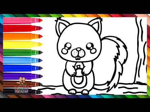 Dibuja y Colorea Una Linda Ardilla 🐿️🌰🌳🌈 Dibujos Para Niños