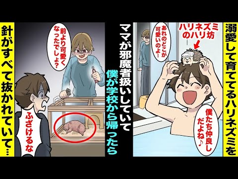 【漫画】僕が溺愛してるハリネズミの「ハリ坊」をママが家で邪魔者扱いしていた…ある日、僕が学校から帰るとママが〝見覚えのある針〟をたくさん持っていてハリネズミを見たら針がなくなってぐったりしていて・・・
