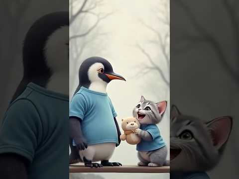 Penguin Works Hard to buy a Toy for Crying Kitten #shorts #cuteanimals #wholesomemoments