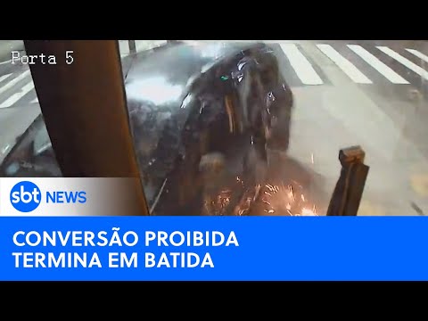 RJ: Carro invade faixa exclusiva e é atingido por BRT | #SBTNewsnaTV (01/06/24)