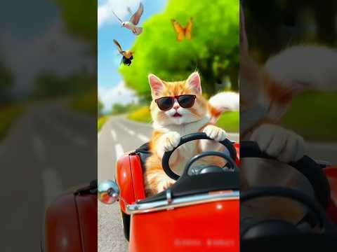 A cutest viral cat driving video🥳#catshorts #catlover#kitten#kidsflowai