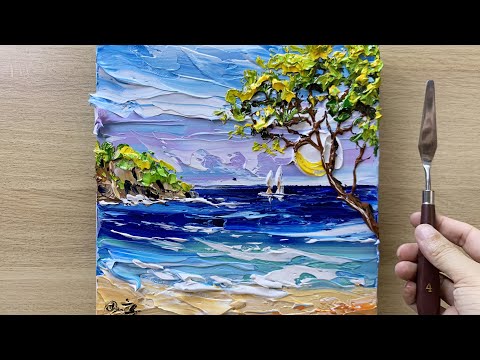 Thick Art #006 / Seascape Acrylic Painting Landscape using Palette Knife