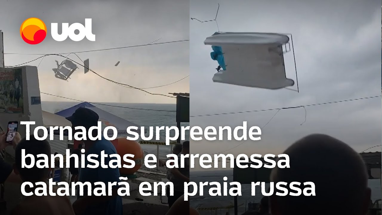 Forte tornado arremessa embarcação em praia movimentada no sul da Rússia veja vídeo