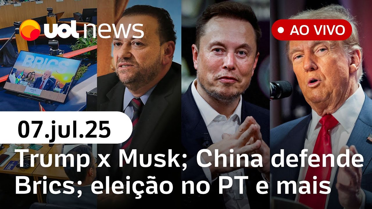 Trump reage a ‘partido’ de Musk; China defende Brics após ameaça dos EUA; eleição no PT + ao vivo