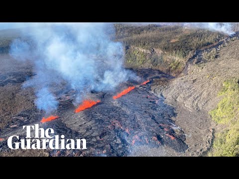 Aerial footage shows Hawaii's Kilauea volcano spewing lava
