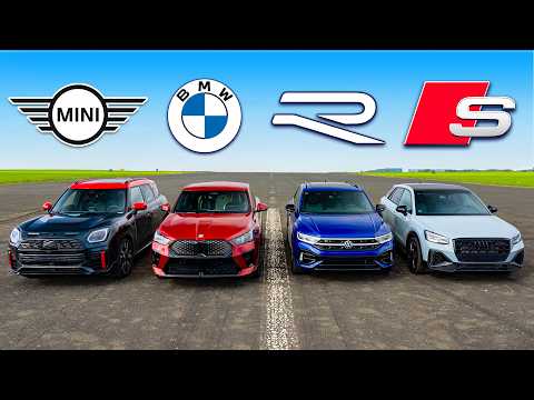 Drag Race Showdown: Mini Countryman vs. BMW ix2 vs. Audi SQ2 vs. Volkswagen T-Rock