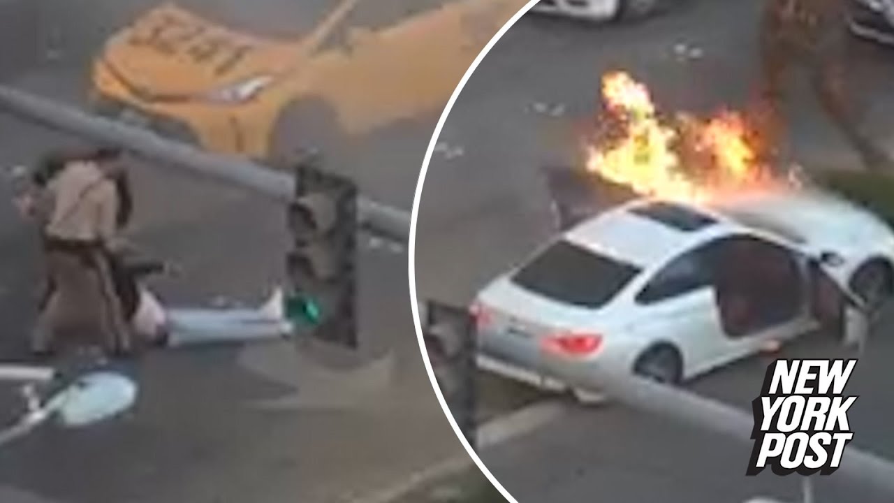 VIDEO: Las Vegas tourist pulls man from car seconds before it bursts into flames | New York Post