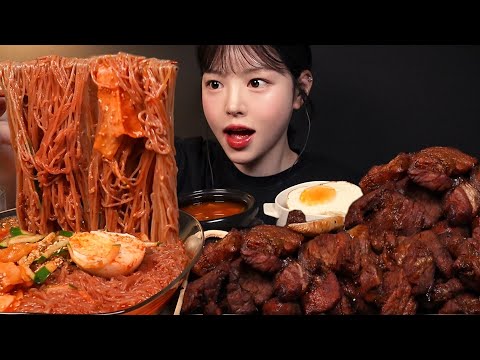 SUB)매콤시원한 비빔냉면에 돼지갈비 먹방! 흰쌀밥 된장찌개까지 여름 필승 꿀조합 리얼사운드 Pork Ribs and Naengmyeon Mukbang ASMR