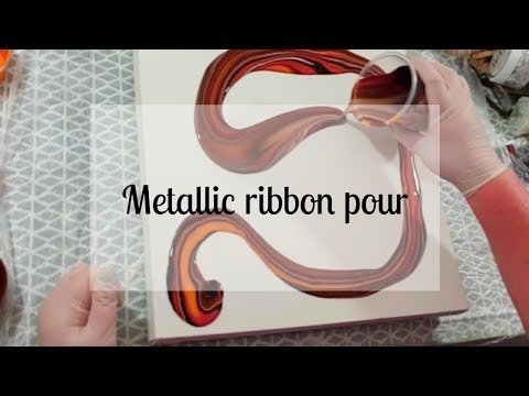 162 - Acrylic Ribbon Pour - brown, gold and copper metallics