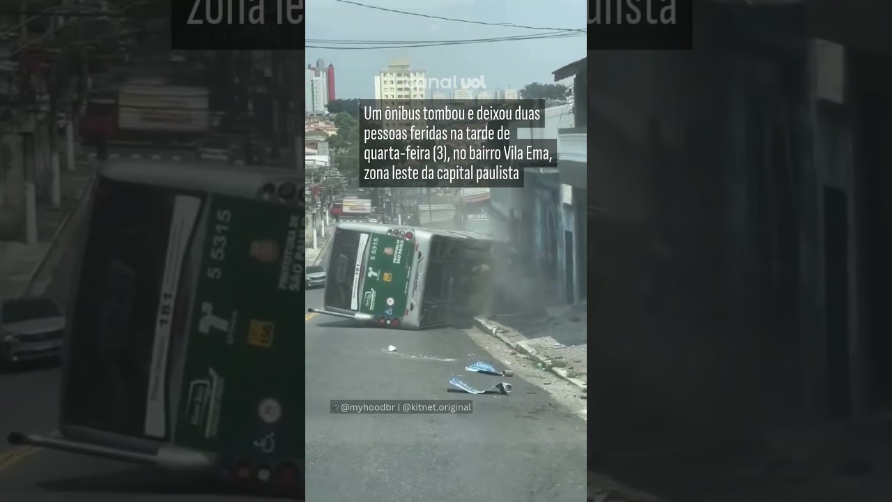 Ônibus tomba e deixa dois feridos em São Paulo