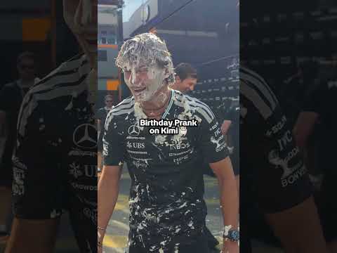 Payback is <strong>best</strong> served <strong>with</strong> cream 😉 Happy birthday, Kimi! 🎂 #mercedesf1 #kimiantonelli #f1