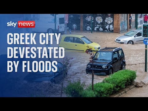 Aftermath of severe flooding hitting the port city of Volos, Greece