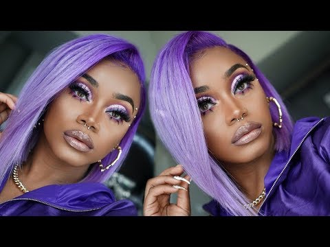 AFFORDABLE Hair n’ Makeup | Lavender/ Purple liquid cap Quickweave Bob | Purple Makeup Look | Ywigs