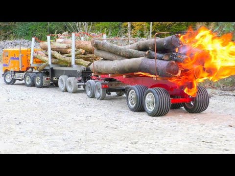 RC Fire Trucks! Big fire on the wooden trailer! Fantastic RC vehicles! - UCT4l7A9S4ziruX6Y8cVQRMw