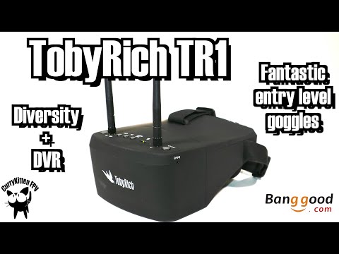 TobyRich TR1 box goggles, with diversity and a built-in DVR.  Supplied by Banggood - UCcrr5rcI6WVv7uxAkGej9_g