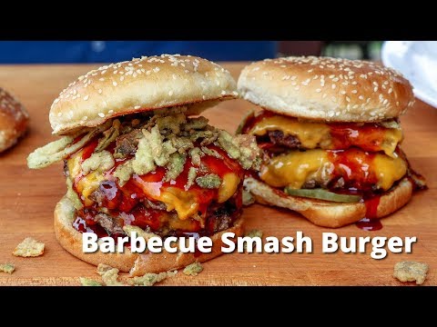 Barbecue Smash Burger | Grilled Smashburger with BBQ Sauce on PK Grill - UC--MxpGXJ3LVD8KvlNzRlcA