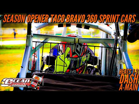 360 Winged Sprint Car Season Opener: Taco Bravo Sprint Cars at Ocean Speedway - Full Event - dirt track racing video image