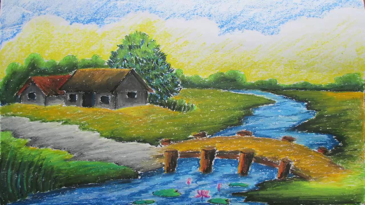 Pastel Tutorial | How to Draw a Village Landscape with Oil Pastels ...