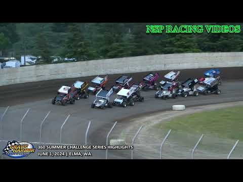 June 1, 2024 360 Sprints Summer Challenge Series Highlights Grays Harbor Raceway - dirt track racing video image