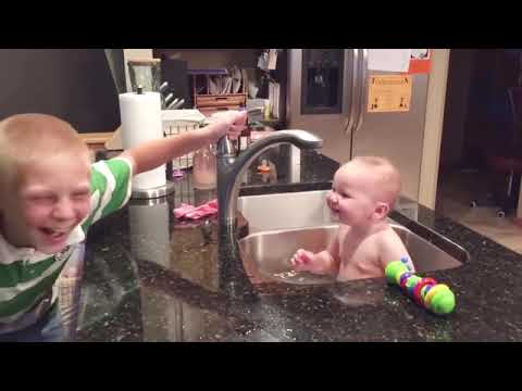 Funny Baby Playing With Water Baby Outdoor Video