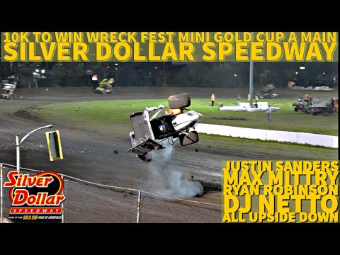 410 Sprint Car Mini Gold Cup A Main Event: 40 Lap Wreck Fest at Silver Dollar Speedway - dirt track racing video image