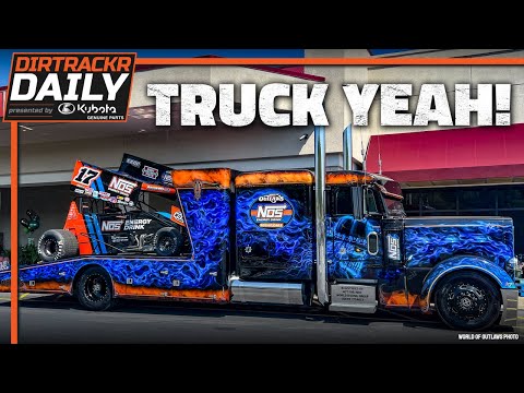 A look at the growing fleet of trucks needed to put on World of Outlaws races - dirt track racing video image