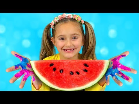 Sasha Paints with Toys and Watermelon & sing Wash your Hands Nursery Rhymes Kid Song