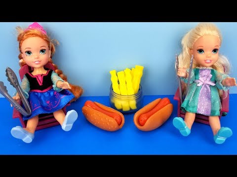 Barbecue ! Elsa and Anna toddlers - BBQ contest - Barbie - ketchup - hotdog burgers - picnic - food - UCQ00zWTLrgRQJUb8MHQg21A