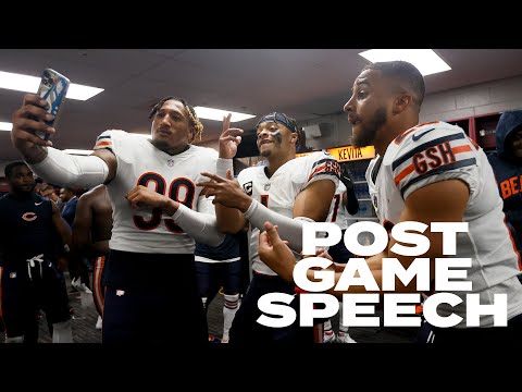 Locker room celebration, Matt Eberflus speech after win vs. Patriots | Chicago Bears video clip