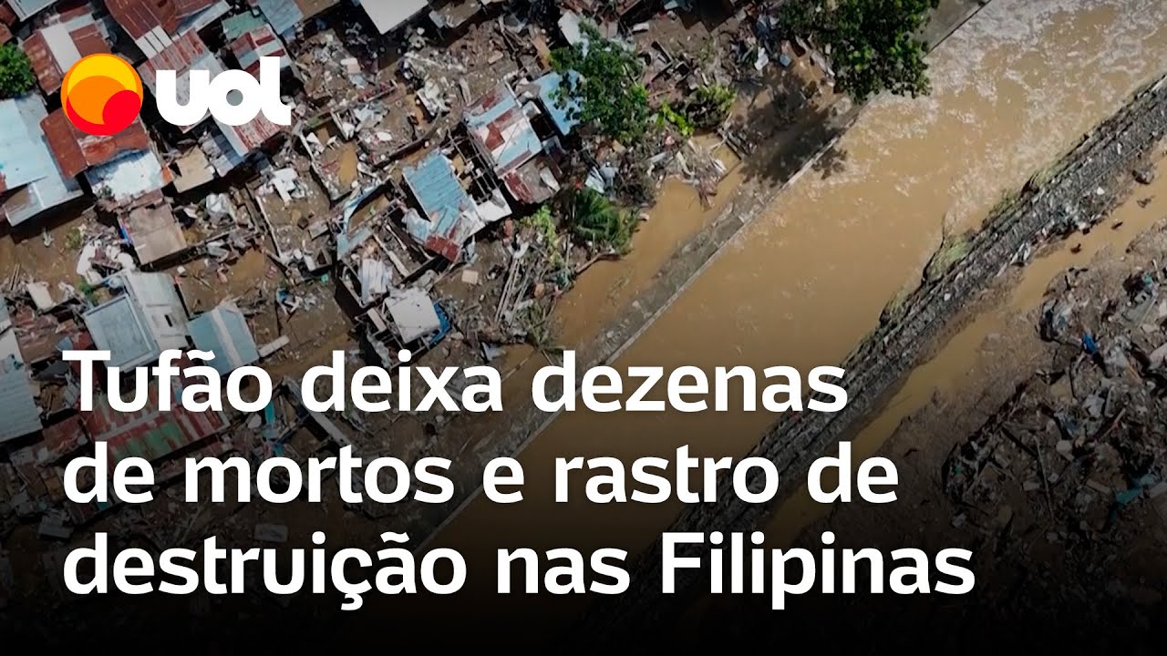 Tufão Kalmaegi nas Filipinas deixa mortos carros empilhados casas inundadas e rastro de destruição