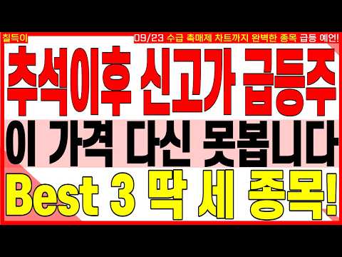 급등 대장주 주가전망) 추석이후 신고가 급등주, 이 가격 다신 못 봅니다. BEST 3 딱 세 종목! | 디에스경제타임즈 칠득이