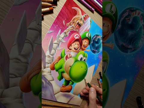 #shorts Drawing Super Mario Galaxy: Yoshi Poster🦖🌌 #art #drawing #supermariogalaxy #supermario