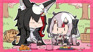 あやめぬいぐるみをお花見に持ってきてるミオしゃ【ホロライブ切り抜き漫画】【百鬼あやめ/大神ミオ/ロボ子さん/アキロゼ】【手描き】