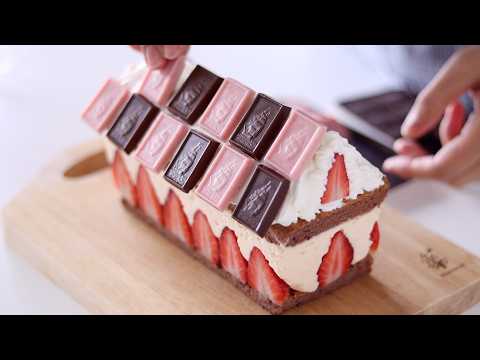 クリスマスのためのケーキハウスの作り方🎄いちごとカスタードのムースケーキ：米粉のケーキ｜HidaMari Cooking